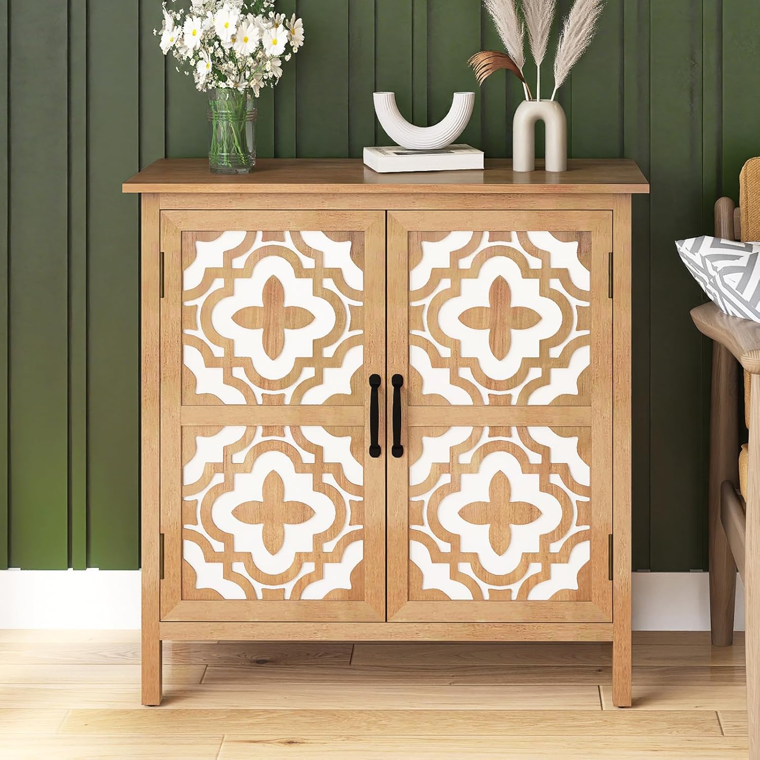 Hand-Carved Sideboard Buffet Cabinet, Storage Cabinet with Doors and Shelf, Buffet Cabinet with Storage, Coffee Bar Cabinet Wood Buffet Table for Living Room, Kitchen, Entryway, Antique Brown