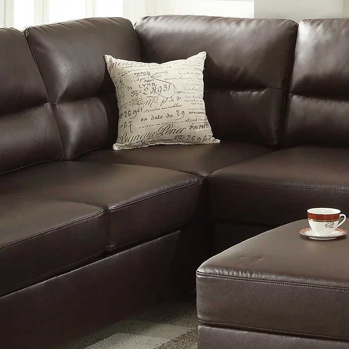 Living Room Furniture Modern Contemporary Espresso Faux Leather Sectional Sofa 3pcs Sectional Sofa Set Couch Cushion Pillows