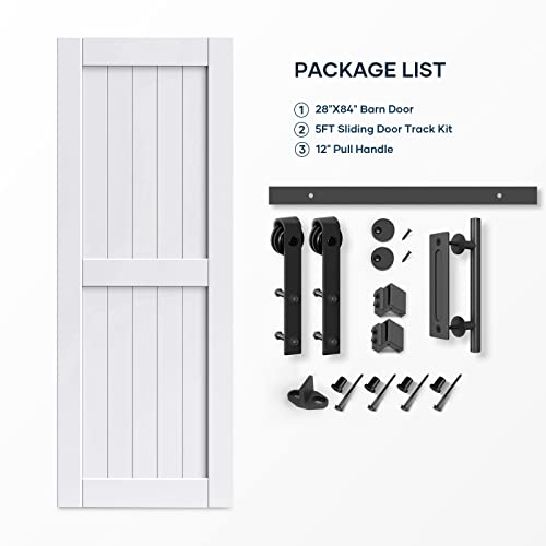 EaseLife 54 x 84 inch White Barn Door with 9FT Sliding Door Hardware Kit Included & Handle,Solid Wood Covered with Waterproof PVC Surface,DIY Assemblely,Easy Install,H-Frame,Fit 50-52in Wide Opening