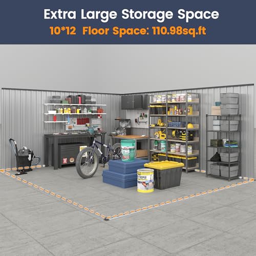 UDPATIO Outdoor Storage Shed 6 x 6 FT, Resin Garden Sheds with Floor Plastic Patio Outdoor Storage Shed with Lockable Door for Tool, Bike, Garbage Gray White