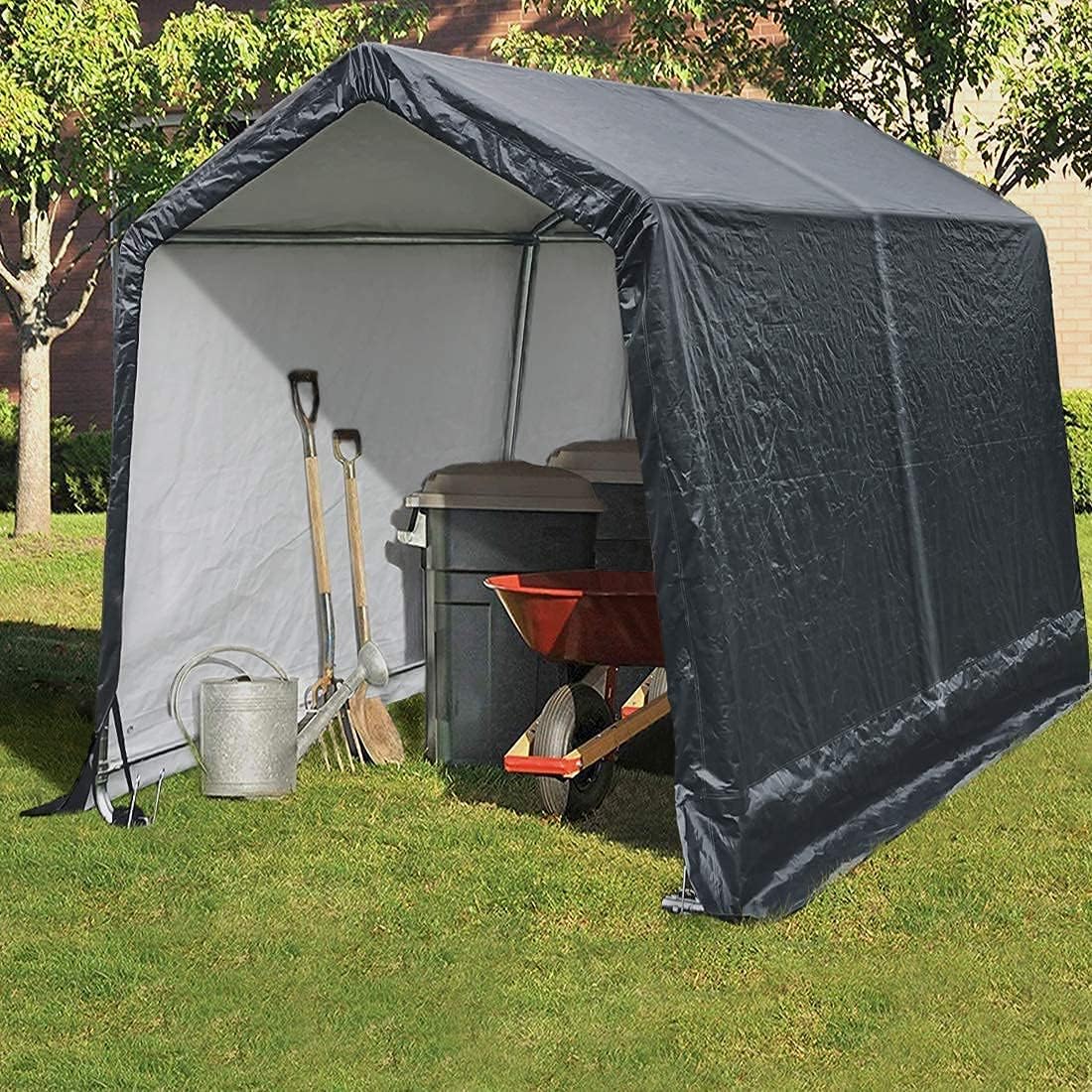 Quictent 7' x 12' Storage Shelter Storage Shed Heavy Duty Carport Outdoor Car Canopy-Grey