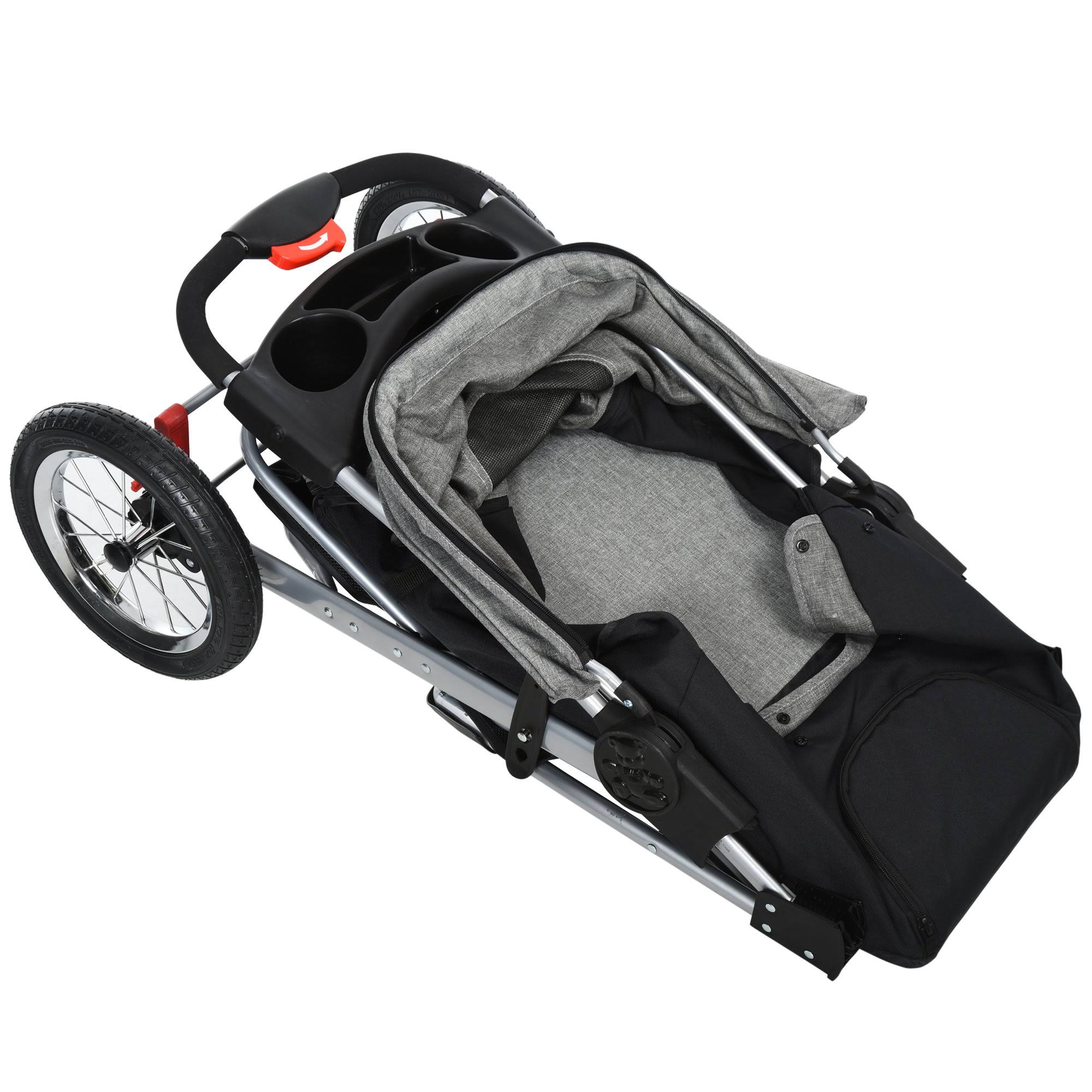 PawHut Luxury Folding Pet Stroller Dog/Cat Travel Carriage with Adjustable Canopy u0026 A Zippered Mesh Window Door - Grey