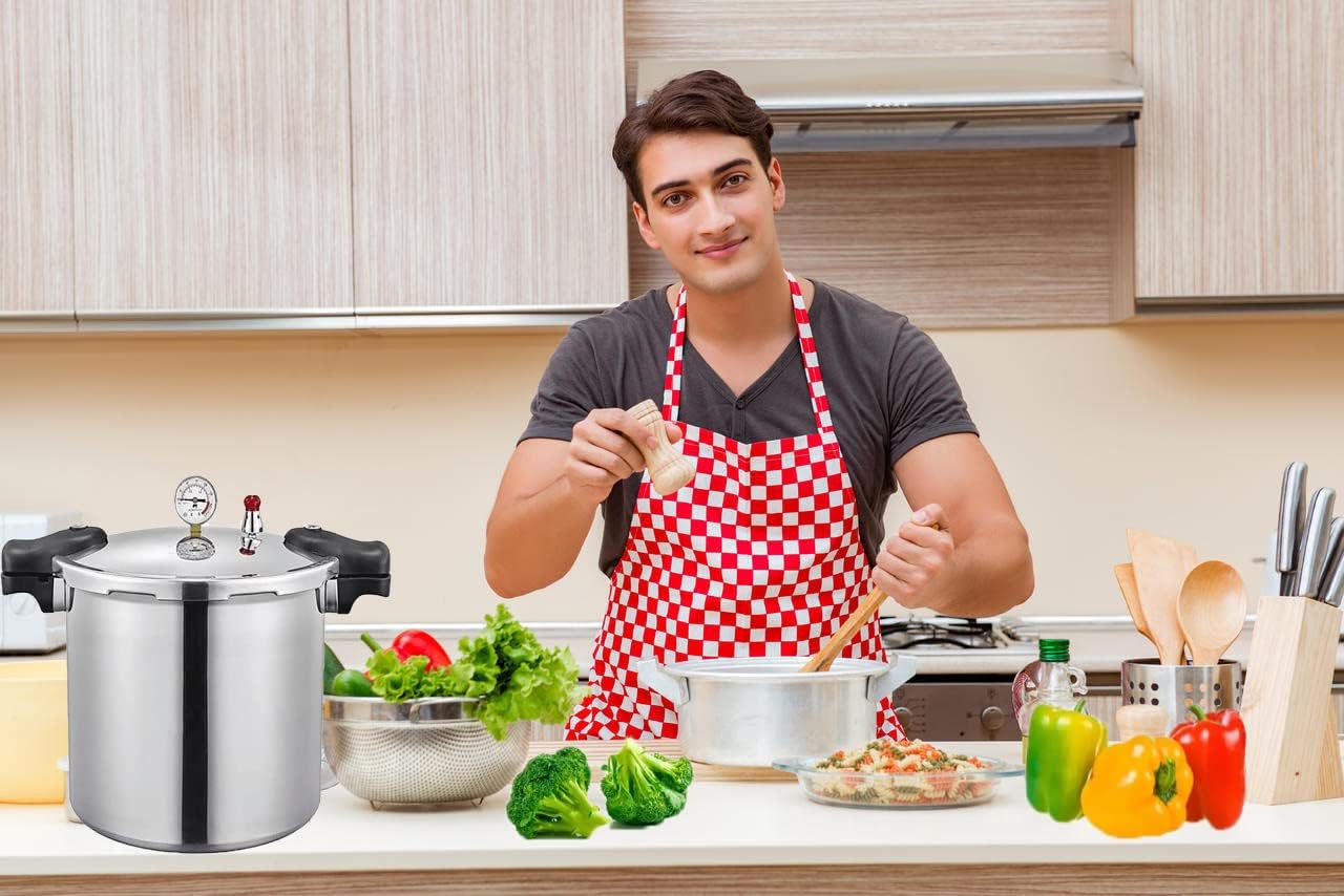 25 Quart Pressure Canner Cooker & Induction Compatible Built-in luxury digital pressure gauge With 1 steaming tray & Pressure release 13 PSI (+/- 5 Percent) Delivery from US