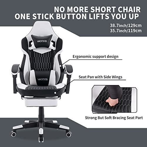 Gaming Chair with Footrest, High Back Gaming Chairs PVC Leather Ergonomic Office Gamer Chair Headrest Lumbar Support Racing Style Video Gaming Chair (Black White)