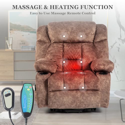 Power Lift Recliner Chair Recliners for Elderly with Heat and Massage Recliner Chair for Living Room with Cup Holders, Remote Control, Sides Pockets for Living Room, Fabric