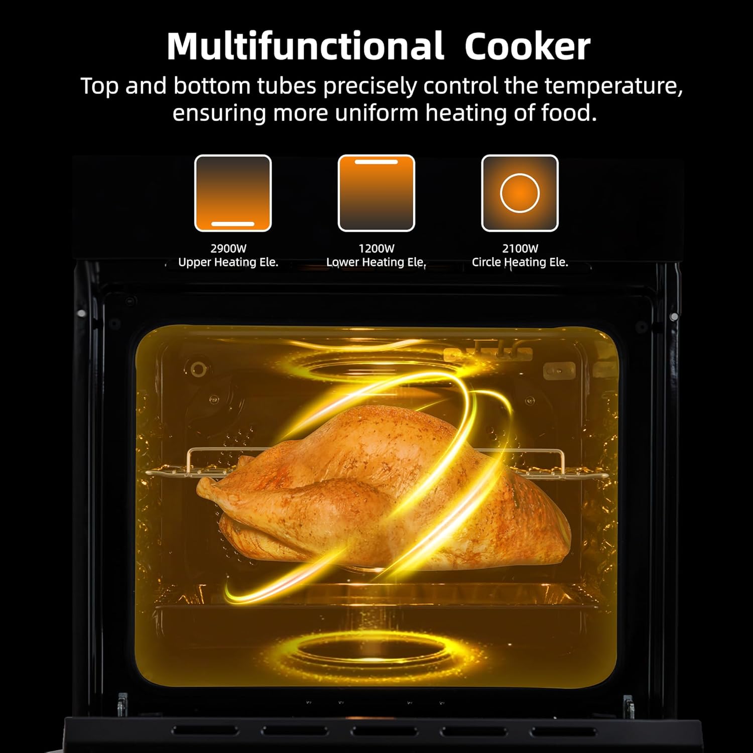 Single Wall Oven 24", 70L Built-in Electric Oven with 108 Smart Menu 8 Baking Modes Air Frying Function 3D Surround Heating, ETL Certified, Stainless Steel