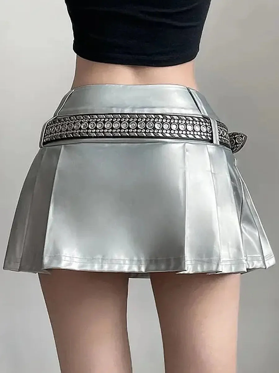 'Scale' Future Silver Metallic Pleated Skirt