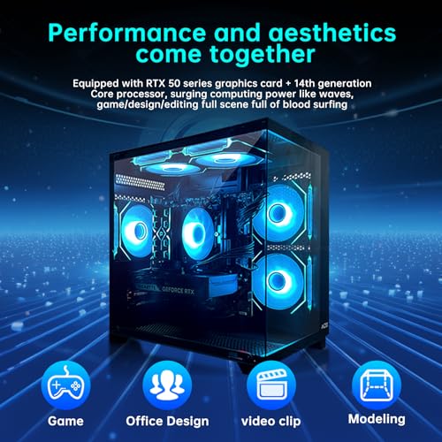 Gaming PC Desktop, Intel Core i5 14400F, RTX 4060, 32GB RAM, 1TB SSD, ARGB Fan, Tower Computer for Gaming and Office