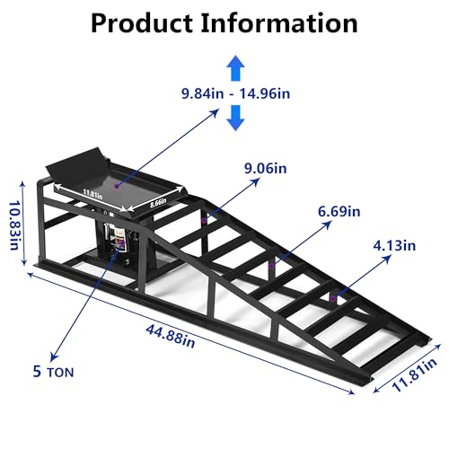 2PCS 5T 11060lbs Hydraulic Car Ramps, Heavy Duty Hydraulic Vehicle Ramps Lift Ramp, Portable Car Ramps for Oil Changes, Car Lifts for Home Garage, Vehicle Auto Garage Repair