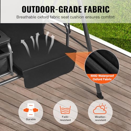 VEVOR 3-Seat Patio Swing Chair, Converting Canopy Swing, Outdoor Patio Porch with Adjustable Canopy, Removable Thick Cushion and Alloy Steel Frame, for Balcony, Backyard, Poolside, Brown