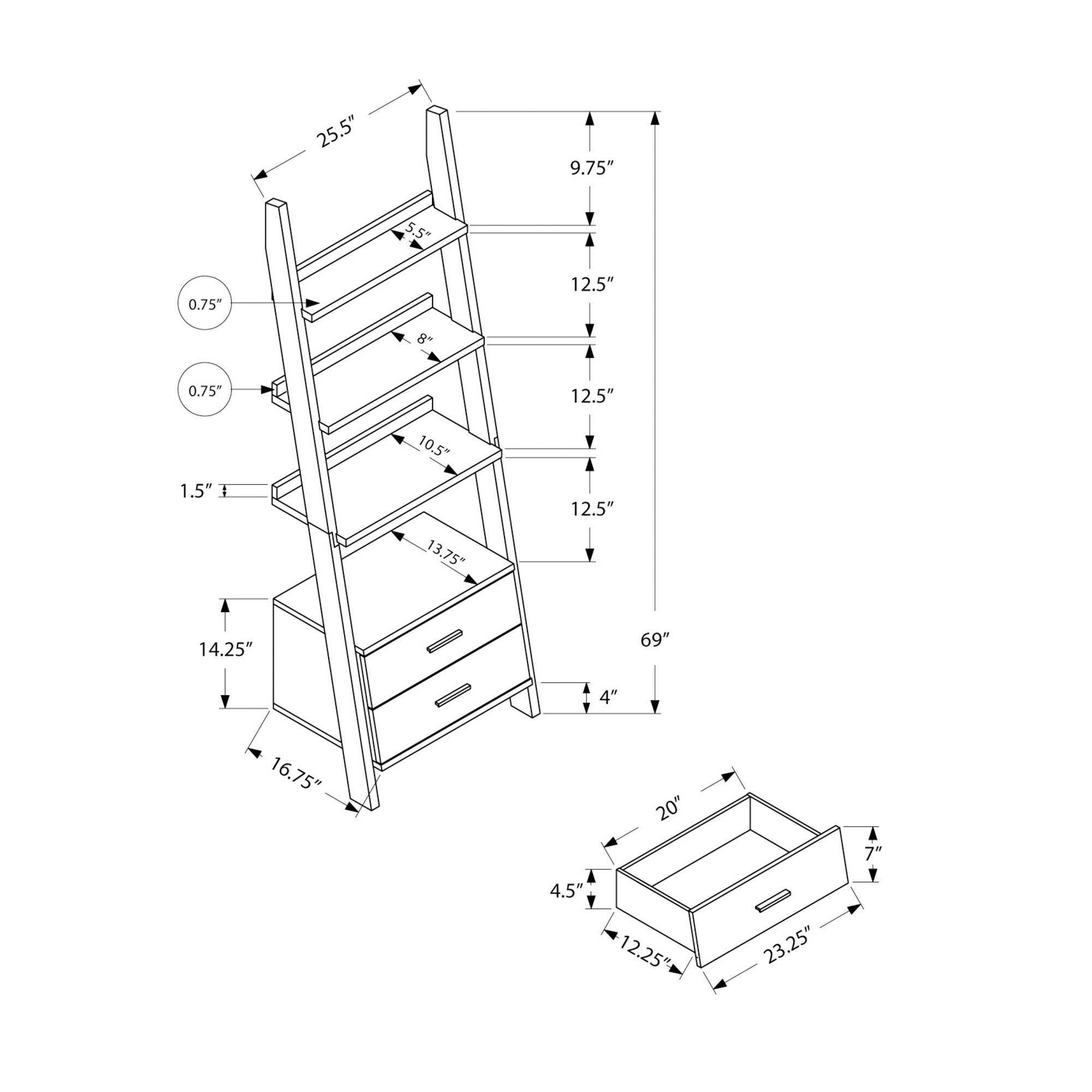 Ladder Bookcase with Drawers White EveryRoom