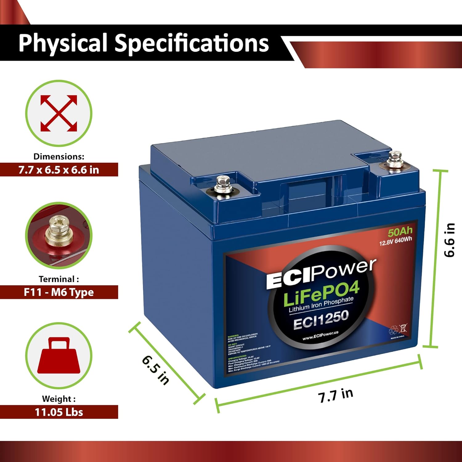 ECI Power 12V 200Ah Lithium LiFePO4 Deep Cycle Rechargeable Battery | 2000-5000 Life Cycles & 10-Year lifetime | Built-in BMS | Perfect for RV, Solar, Marine, Overland, Off-Grid Applications