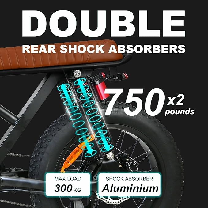 Electric Bike for Adults, Peak 1000W Ebike, 28MPH 60Miles Electric Mountain Bike, 20" Fat Tire Adult Electric Bicycle with 48V 18.2AH Battery, Dual Shock, 7 Speed, Hydraulic Suspension, Turn Signal
