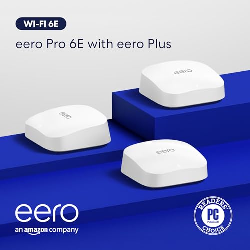 Amazon eero Pro 6E mesh wifi system - Supports internet plans up to 2.5 Gbps, Coverage up to 4,000 sq. ft., Connect 100+ devices, 2-pack