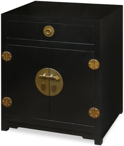 China Furniture Online Elmwood Chinese Cabinet, Ming Style in Matte Black Finish and Brass Hardware