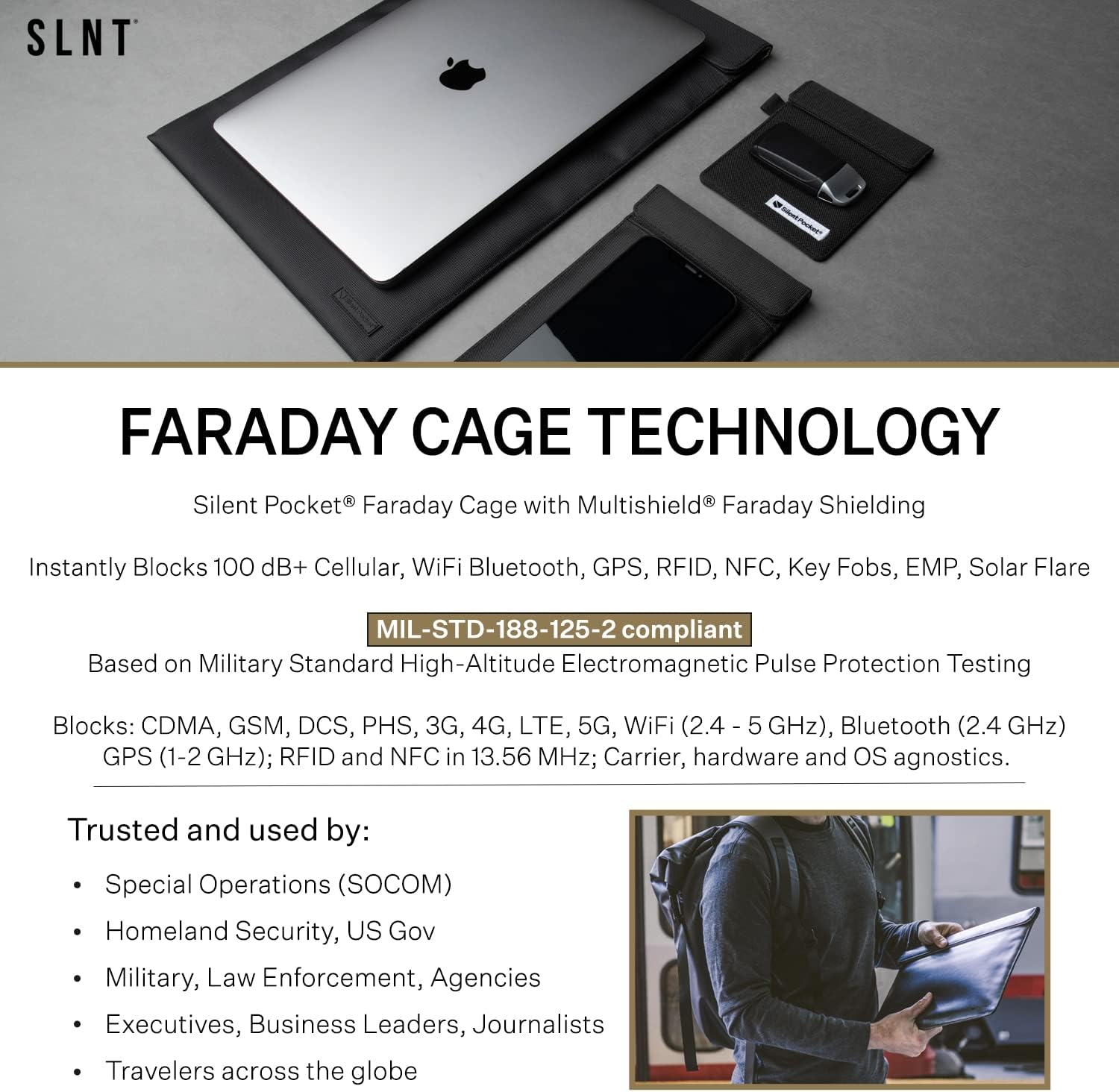 Silent Pocket Faraday Waterproof Backpack - Signal Jamming Faraday Bag Protects Against Identity Theft with Signal Blocking, Protect your Data and Devices during Work, School, Travel, Hiking, Outdoors