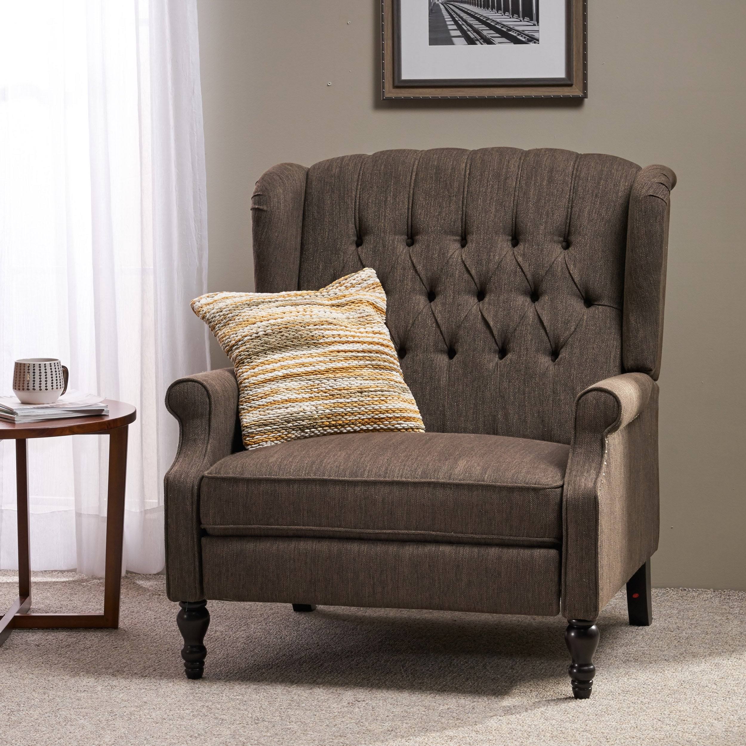 Apaloosa Oversized Tufted Wingback Fabric Push Back Recliner by Christopher Knight Home (Brown + Dark Brown)