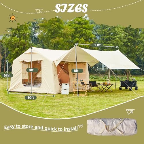 YOLENY Inflatable Tents for Camping, 4/6/8/10/12 Person Tent with TPU Skylight, Mesh Windows, Stove Jack & Pump, Easy Setup 4 Season Glamping Tent, Waterproof & Windproof