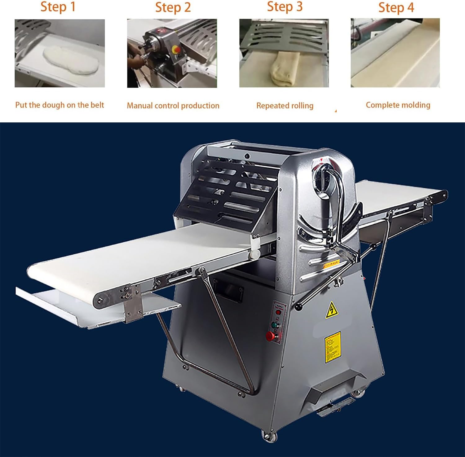 Dough Sheeter, Commercial Dough Press, Pizza Dough Roller Sheeter with Safety Cover, Thickened Stainless Steel Material and Scale Adjustment Thickness, Vertical Folding for Noodle Pizza Pastry