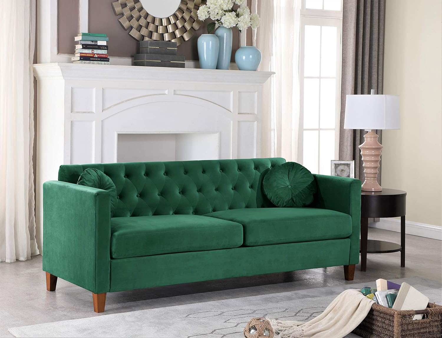 US Pride Furniture Soft Elegant High Density Foam 79.5'' Wide Emerald Green Velvet Living Room Tight Back Removable Cushion & Solid Wood Legs (S5536-5541) Sofas
