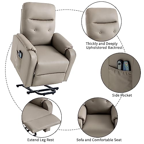 Lift Recliner Chair with Adjustable Angle, Electric Power Lift Chairs Recliners for Elderly with 5 Modes & Side Pocket, Leather Massage Chair Home Theater Seating Single for Living Room, Grey