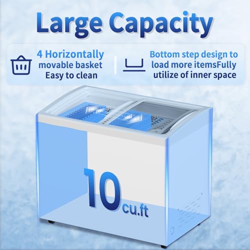 Hipopller Commercial Chest freezer with Sliding Glass Top for Display