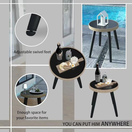 3-Piece Patio Bistro Set, PE Wicker Balcony Conversation Sets,Outdoor Furniture Chairs w Round Tempered Glass Table & 2 Thick White Cushions Ideal for Porch Backyard Lawn Poolside (Beige)