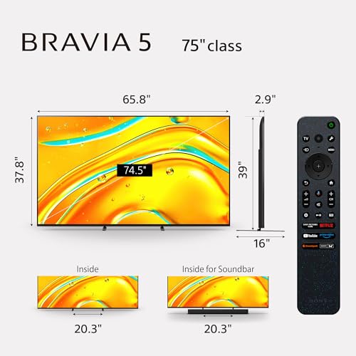 Sony BRAVIA 5 65 Inch TV, Mini LED, 4K Smart Google TV, XR Processor with AI Technology,120hz Television with Dolby Vision/Atmos, Exclusive Features for PlayStation?5, K-65XR50, 2025 Model