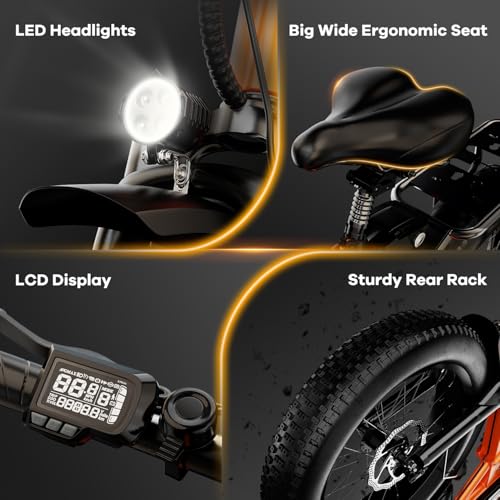 1000W Folding Electric Bike, 48V 20.8AH Large Removable Battery E-Bike, 30+MPH, 80 Miles Max Range, 20" Fat Tire Electric Bike for Adults, Adult Electric Bicycles for Commute