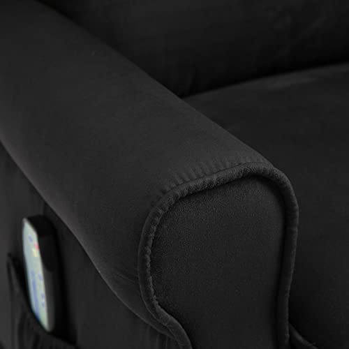 HOMCOM Vibration Massage Recliner Chair for Living Room with Heat, Wingback Single Sofa, Modern Suede Fabric Push Back Reclining Chair with Footrest, Side Pocket, Black