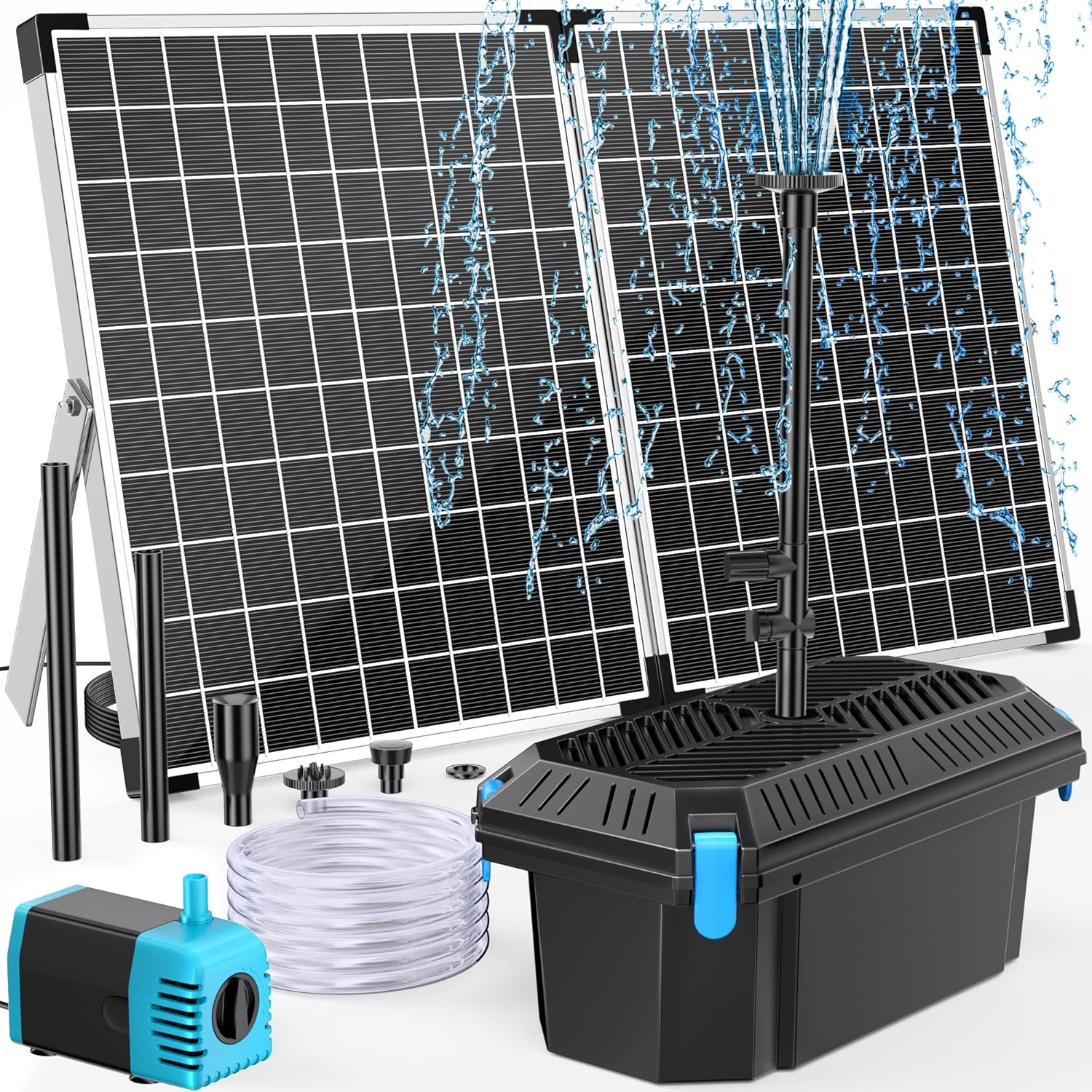 POPOSOAP 40W Solar Fountain Pump with Pond Filter, Solar Pond Pump 320GPH Adjustable Flow, Pond Filters for Outdoor Ponds Pool Waterfall Koi Pond Water Features