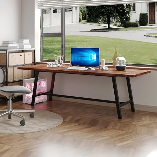 71" Dining Table for 6 to 8 People, Large Farmhouse Wood Kitchen Table with Strong Metal Frame, 350 Pound Capacity Legs - Rustic Brown