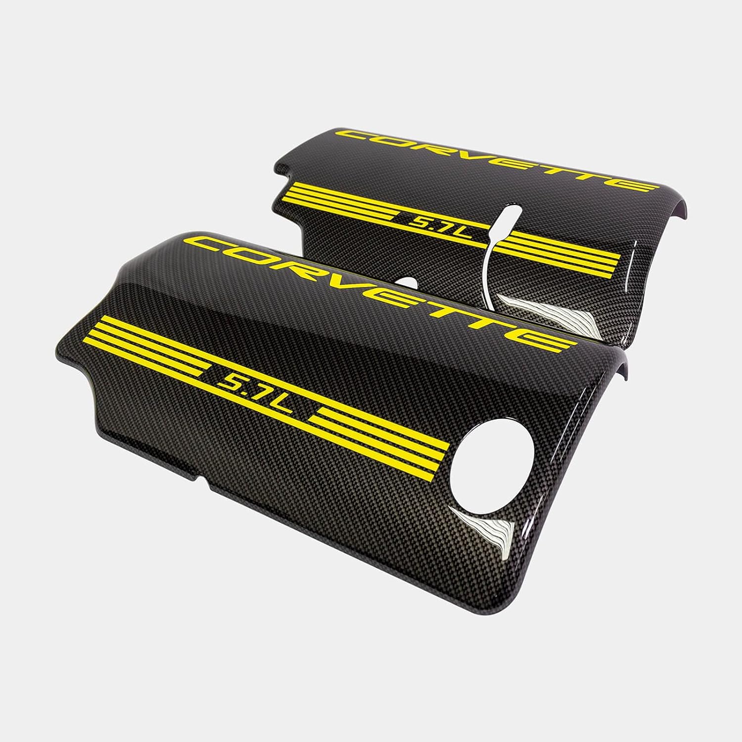 C5 Corvette LS1 Hydro Carbon Smooth Fuel Rail Covers Pair 99-04 Black Carbon Yellow