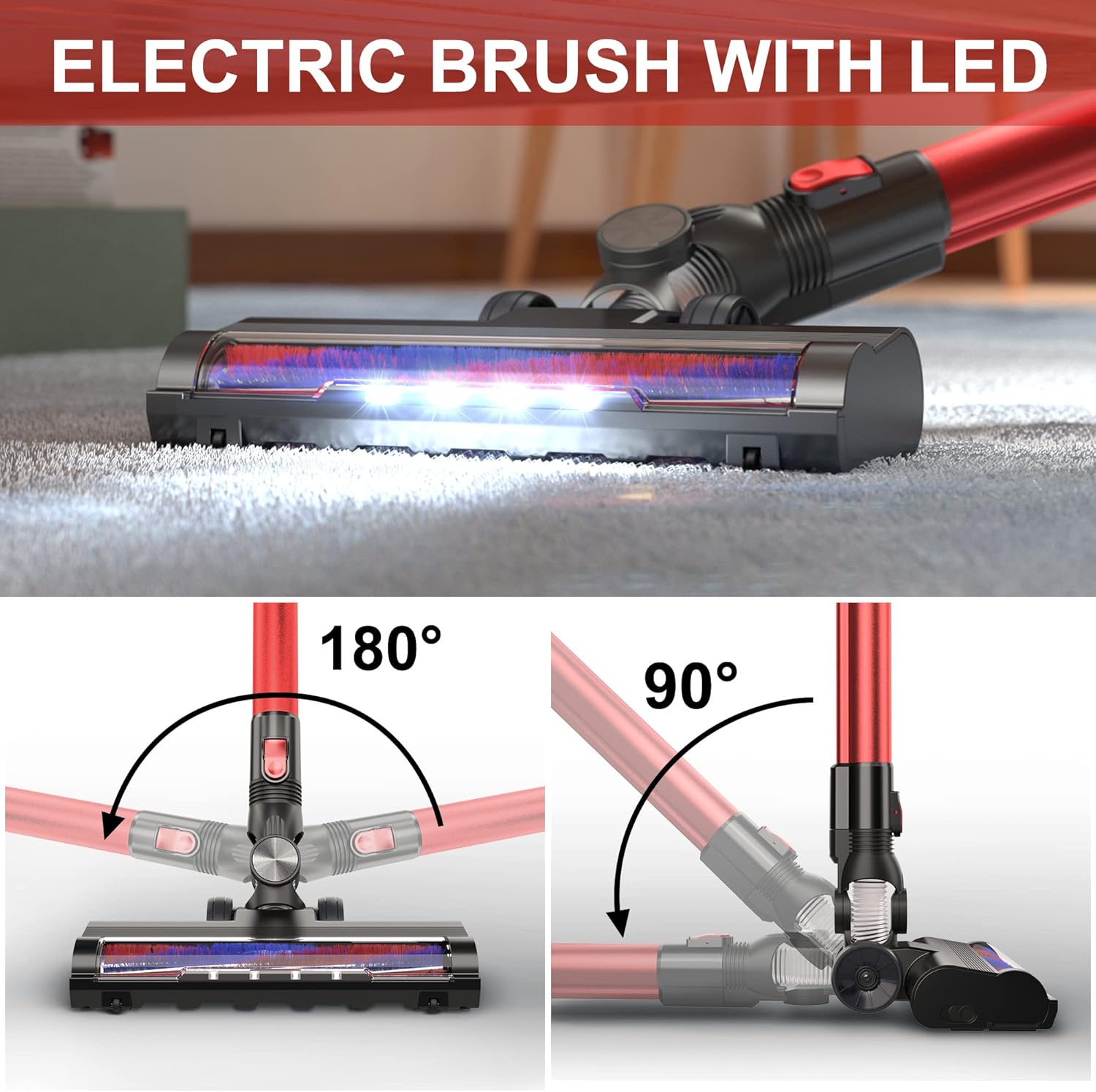 Cordless Vacuum Cleaner, 180W Powerful Suction Stick Vacuum with 35min Long Runtime Detachable Battery, 4 in 1 Lightweight Quiet Vacuum Cleaner Perfect for Hardwood Floor Pet Hair