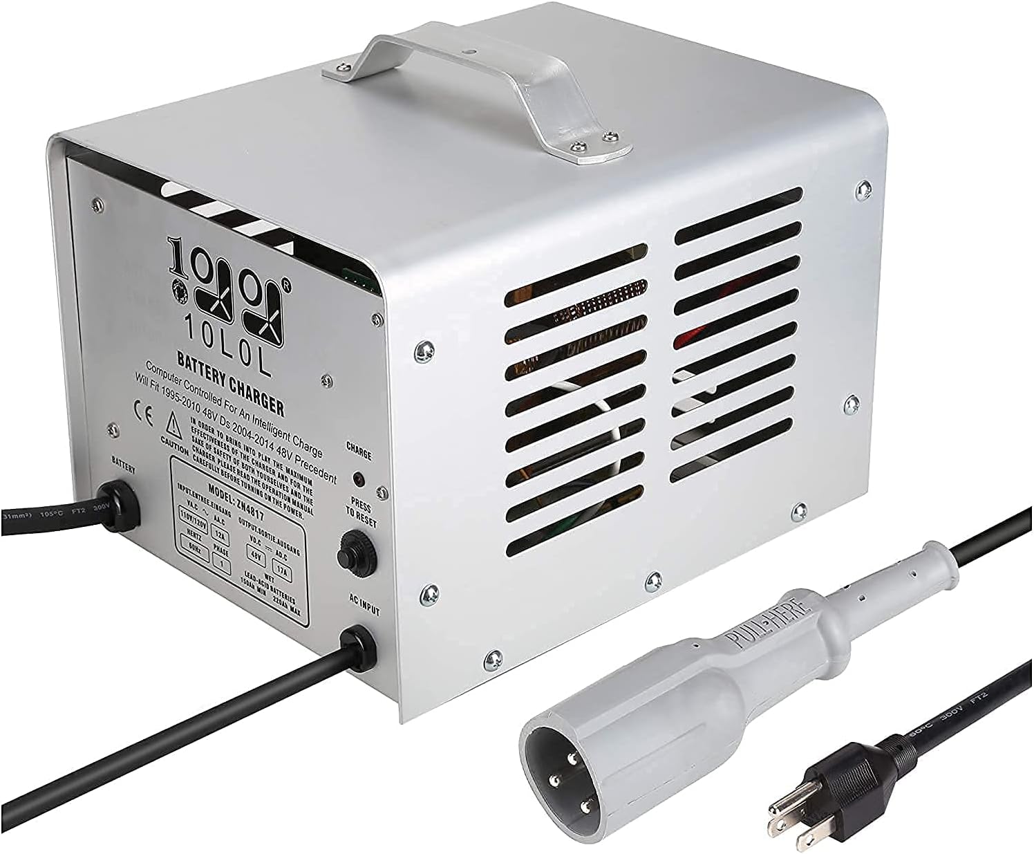 10L0L 48 Volt Battery Charger for Club Car DS 1995-2010 and Precedent 2004-2014 with Round 3 Pin Plug, Smart& Safe Charger, Replace OEM# 103717001