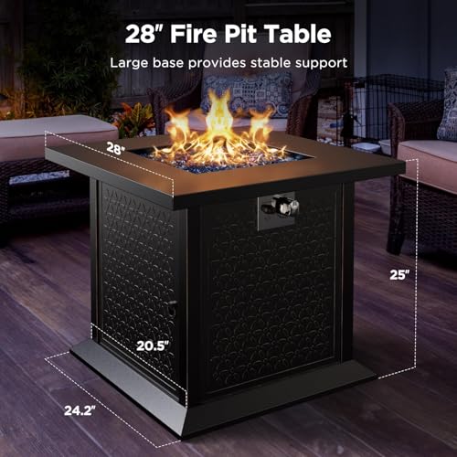 Ciays Propane Fire Pits 32 Inch Outdoor Gas Fire Pit, 50,000 BTU Steel Fire Table with Lid and Lava Rock, Add Warmth and Ambience to Gatherings and Parties On Patio Deck Garden Backyard, Black