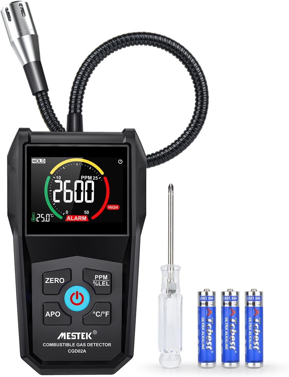 MESTEK Gas Leak Detector Propane Natural Gas Leak Tester Detector Gas Sniffer for Gas Leaks of Combustible Gas Methane LPG LNG Fuel Sewer Gas with Alarm and Color LCD Display 0-50000PPM Pack of 2