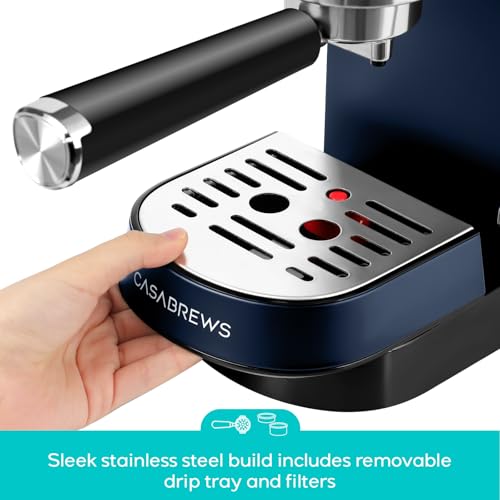 CASABREWS CM5418 Espresso Machine 20 Bar, Compact Espresso Maker with Steam Milk Frother, Stainless Steel Coffee Machine with 34oz Removable Water Tank for Cappuccino, Latte, Silver
