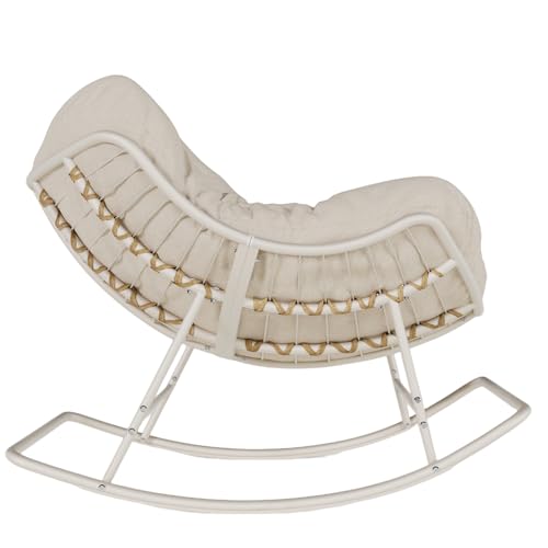 SWITTE Papasan Rocking Chair Outdoor Indoor, Oversized Egg Wicker Rocker with Cushion, Supports 450 lbs, Patio Chair for Balcony or Living Room - Gray