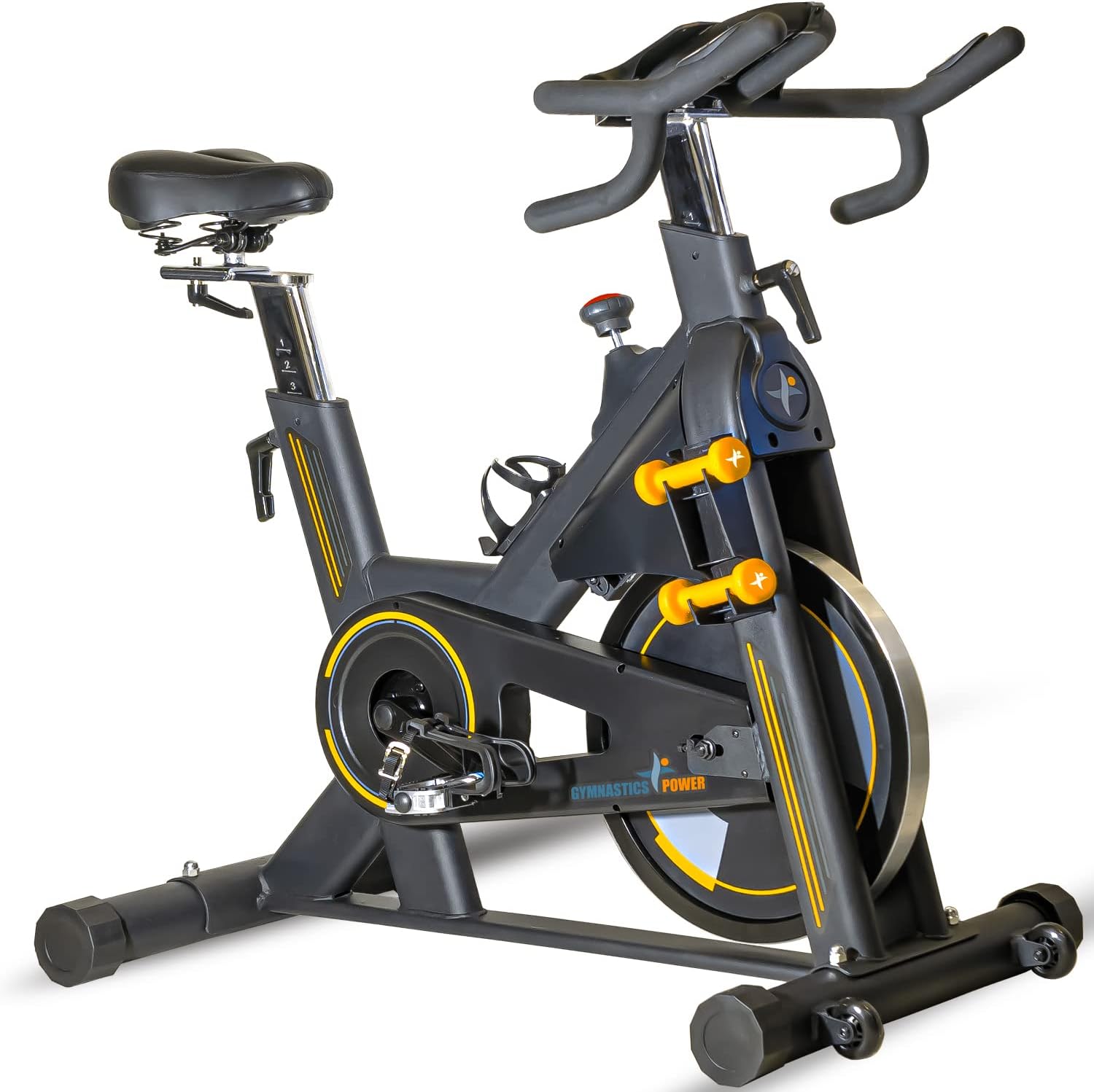 Indoor Exercise Bike Heavy-Duty 115 LB Magnetic Resistance, Includes 2X1 lb Dumbbells, Stationary Cycling Bikes for Home Exercise