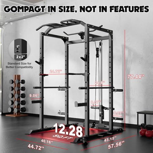 C1-V4 Power Cage, 2000LBS Squat Rack with LAT Pulldown, Multi-Function Weight Cage Strength Training Machine, Workout Cage with More Attachments for Home Gym Garage