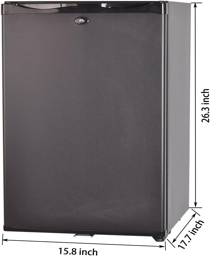 SMETA Mini Fridge No Noise: Absorption Refrigerator 12V/110V Portable for Dorm Office Truck Camper, with Lock, DC AC, 1.0 Cu.Ft, Black