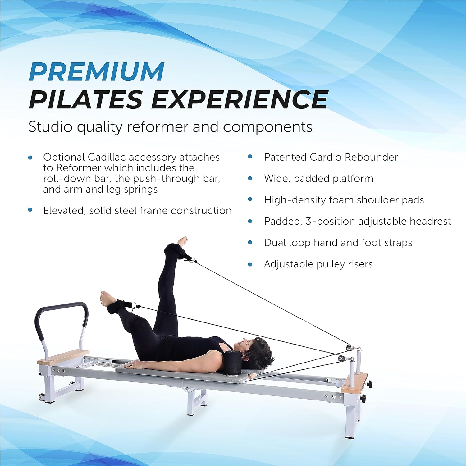 AeroPilates Precision Reformer 610 with Optional Cadillac - Pilates Reformer Workout Machine for Home Gym - Cardio Fitness Rebounder - Up to 350 lbs Weight Capacity