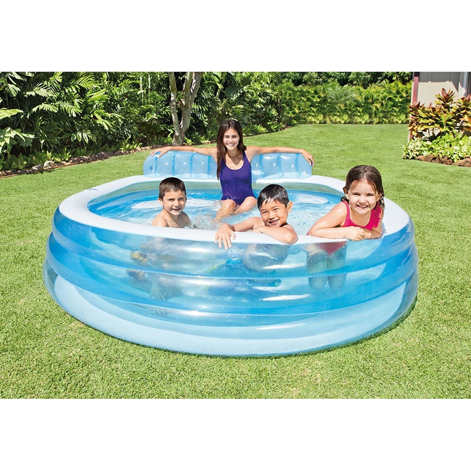 Intex - Family Lounge Inflatable Pool, 88''x85''x30'', 69 Gallon Capacity, Blue