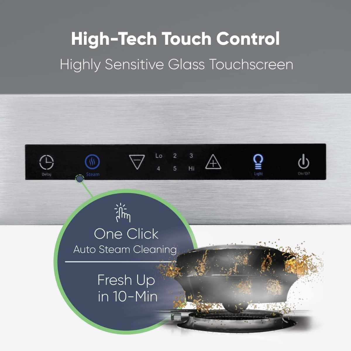 Pacific Trusteam 30" Under Cabinet Hood, Auto Steam Cleaning, 900+ CFM Powerful Vent, Ultra Quiet Performance Hood, Stainless Steel Color, 2 Dual-Level LED Light Strips, High-Tech Touch Control (30')