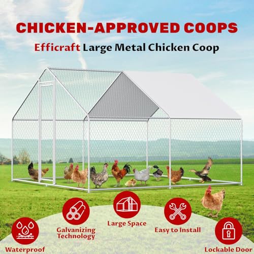 Large Chicken Coop for 20 Chickens Metal Chicken Run with Waterproof Cover for Walk-in Chicken Run for Yard Outdoor Poultry Cage