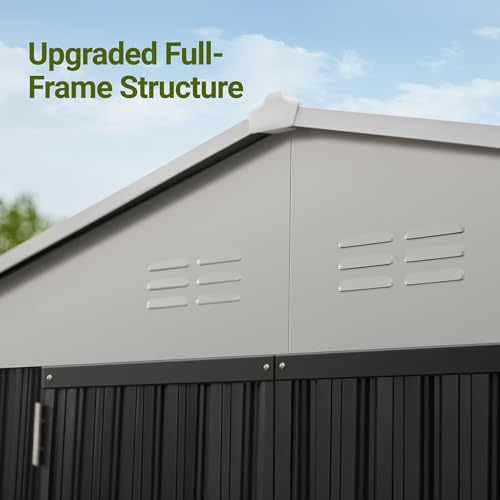 Polar Aurora 10x14 Outdoor Storage Shed, Garden Shed with Updated Frame Structure and Lockable Doors, Metal Tool Sheds for Backyard Garden Patio Lawn, White