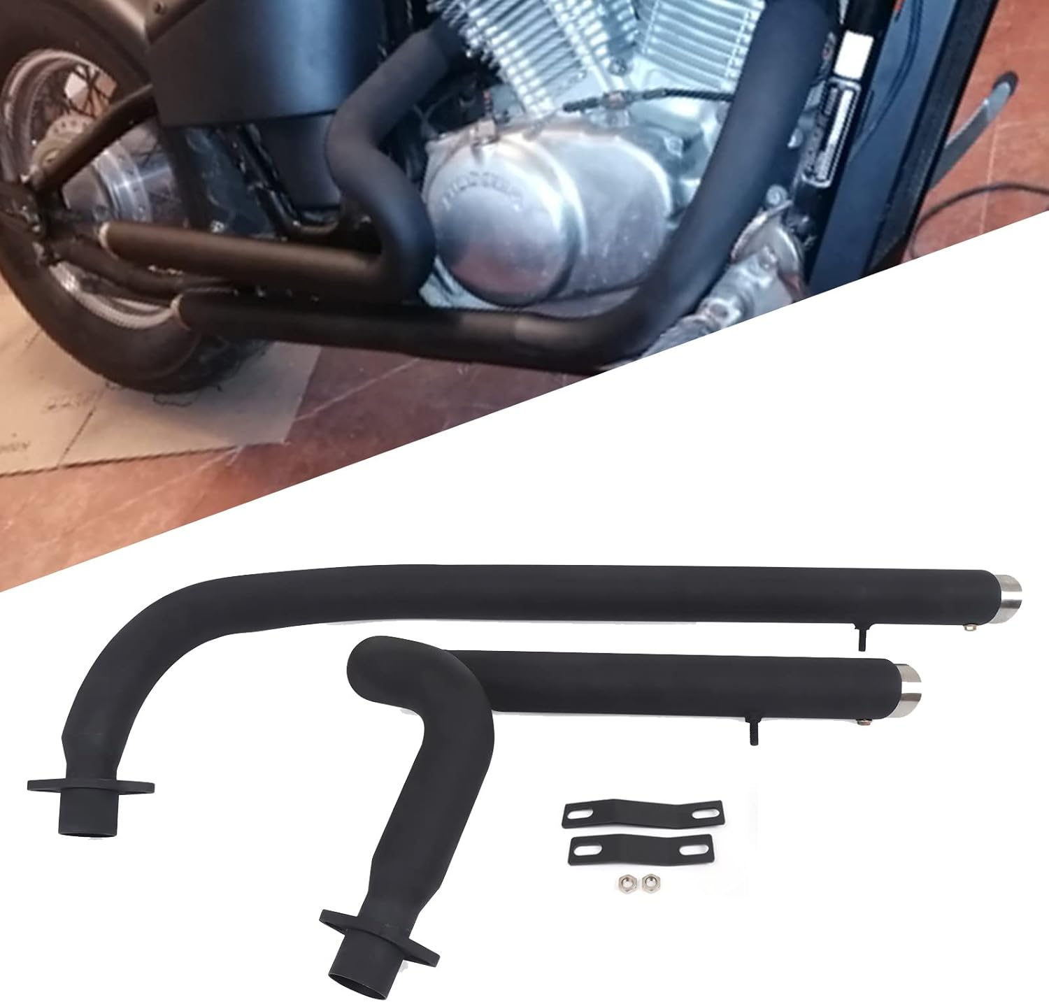 Worldmotop Stainless Steel Exhaust System Muffler Exhaust Pipe for Honda Steed Shadow 400 600 VLX400 VLX600 VT600C (For VLX600-black)