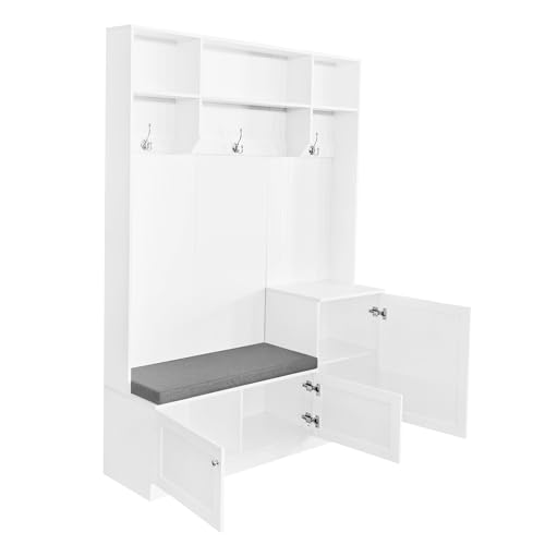 Style Hall Tree, Modern Hallway Shoe Cabinet with Flip-Up Bench and Hanging Hooks,Coat Hanger for Entryways Mudroom, Large, 01 Black