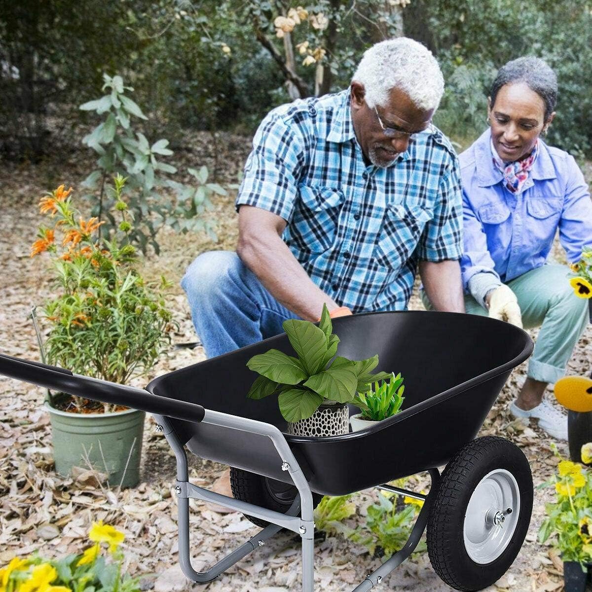 2 Tire Wheelbarrow Garden Cart Heavy-Duty Cart Black2 Tire Wheelbarrow Garden Cart Heavy-Duty Cart Black Fabr Garden Patio accessorie Yard cart Fabr, 57inch x26inch x26inch（LxWxH） (2180238)